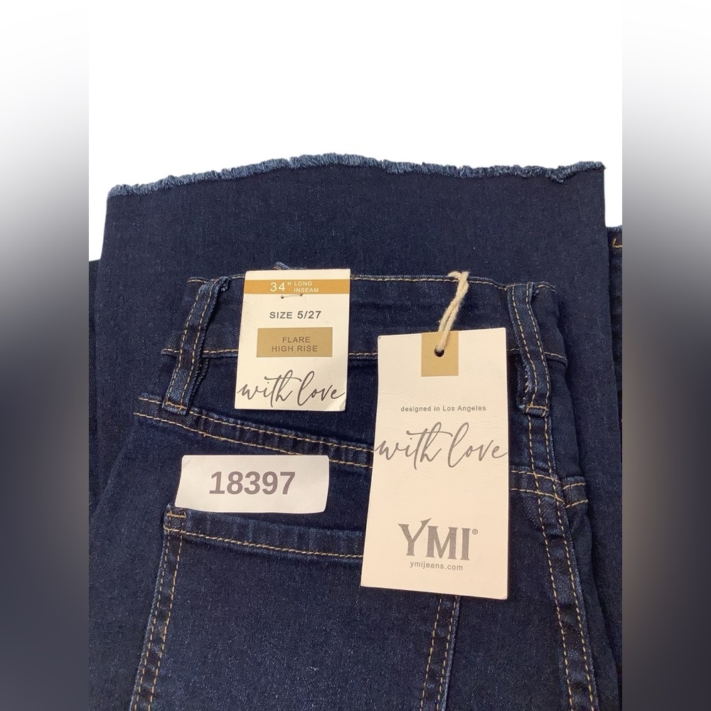 NWT YMI Jeans High Rise Flare Frayed Hem Blue Denim Womens Size 5/27 - Picture 12 of 12